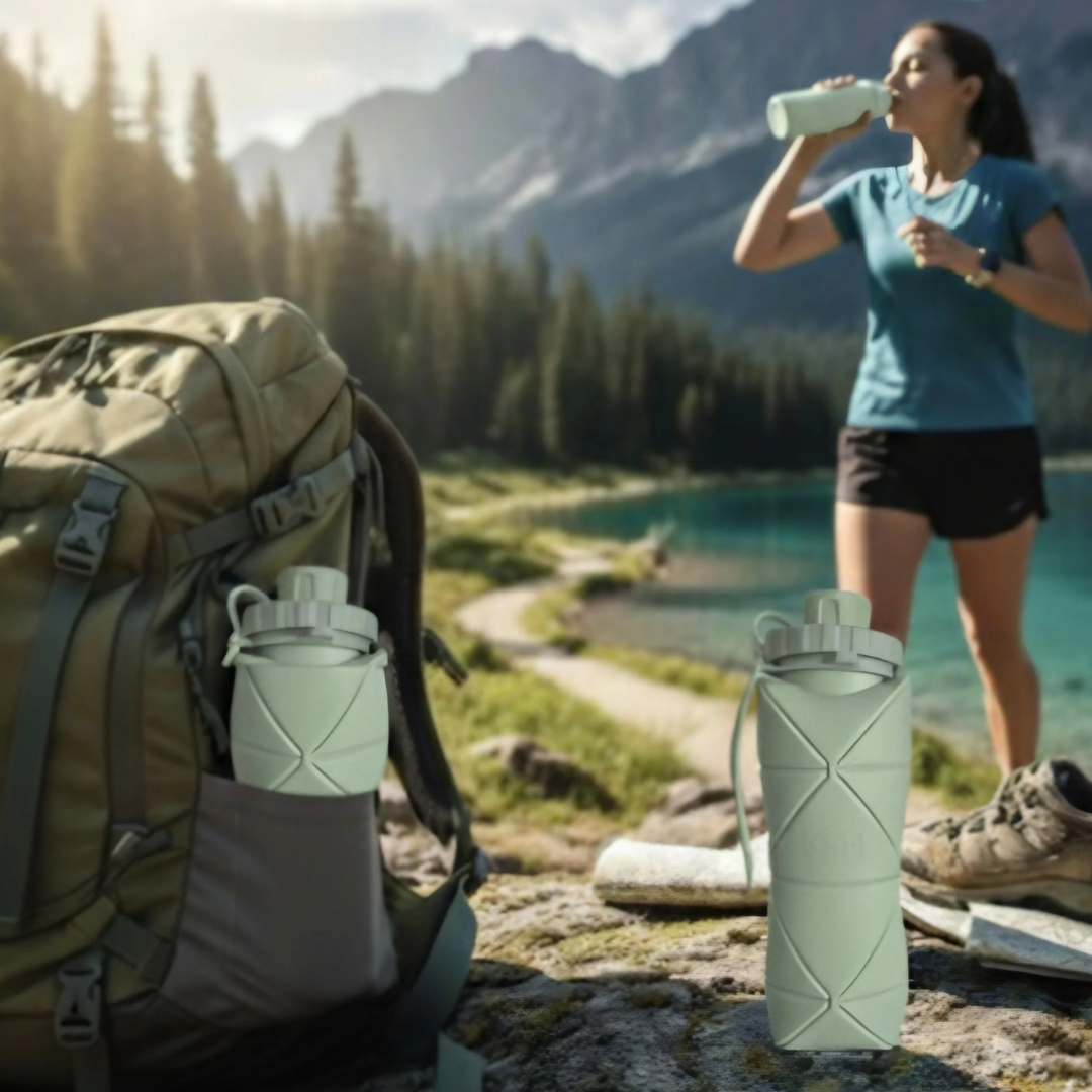 Gourde Pliable en Silicone KSH (600ml) - L'Aventure (Vert Cèdre)